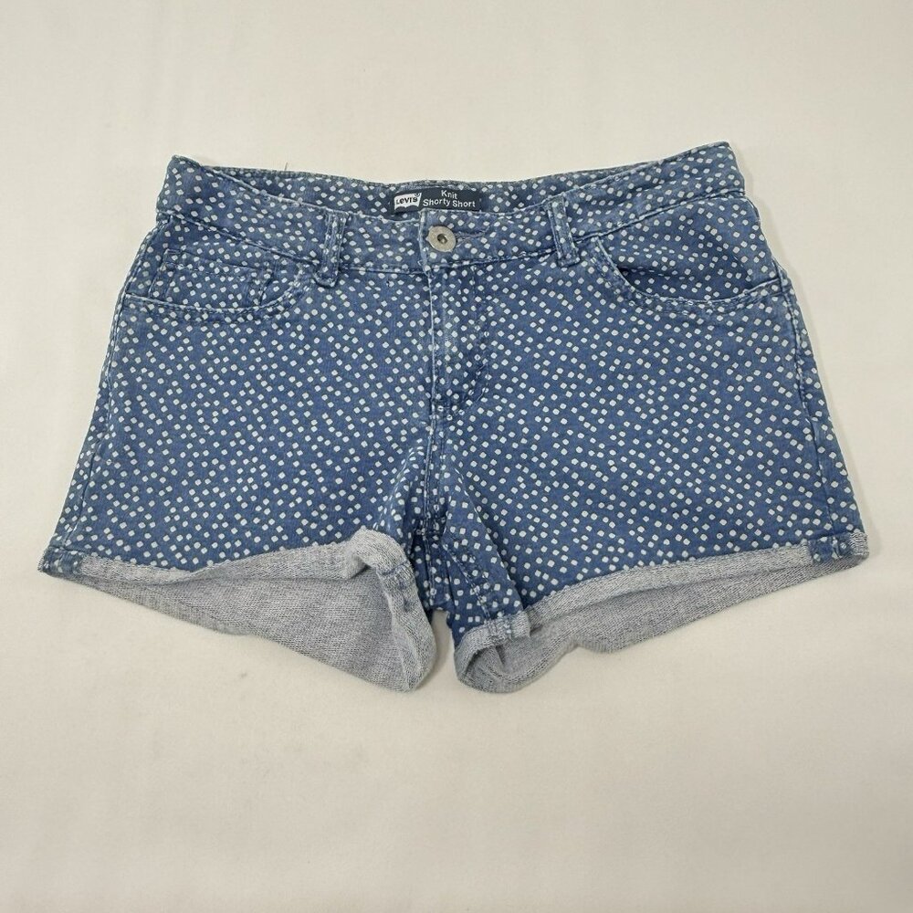 Levis Knit Shorty Shorts Jean Denim Booties Women Sz 16 Reg W26 Polka Dots Cuff